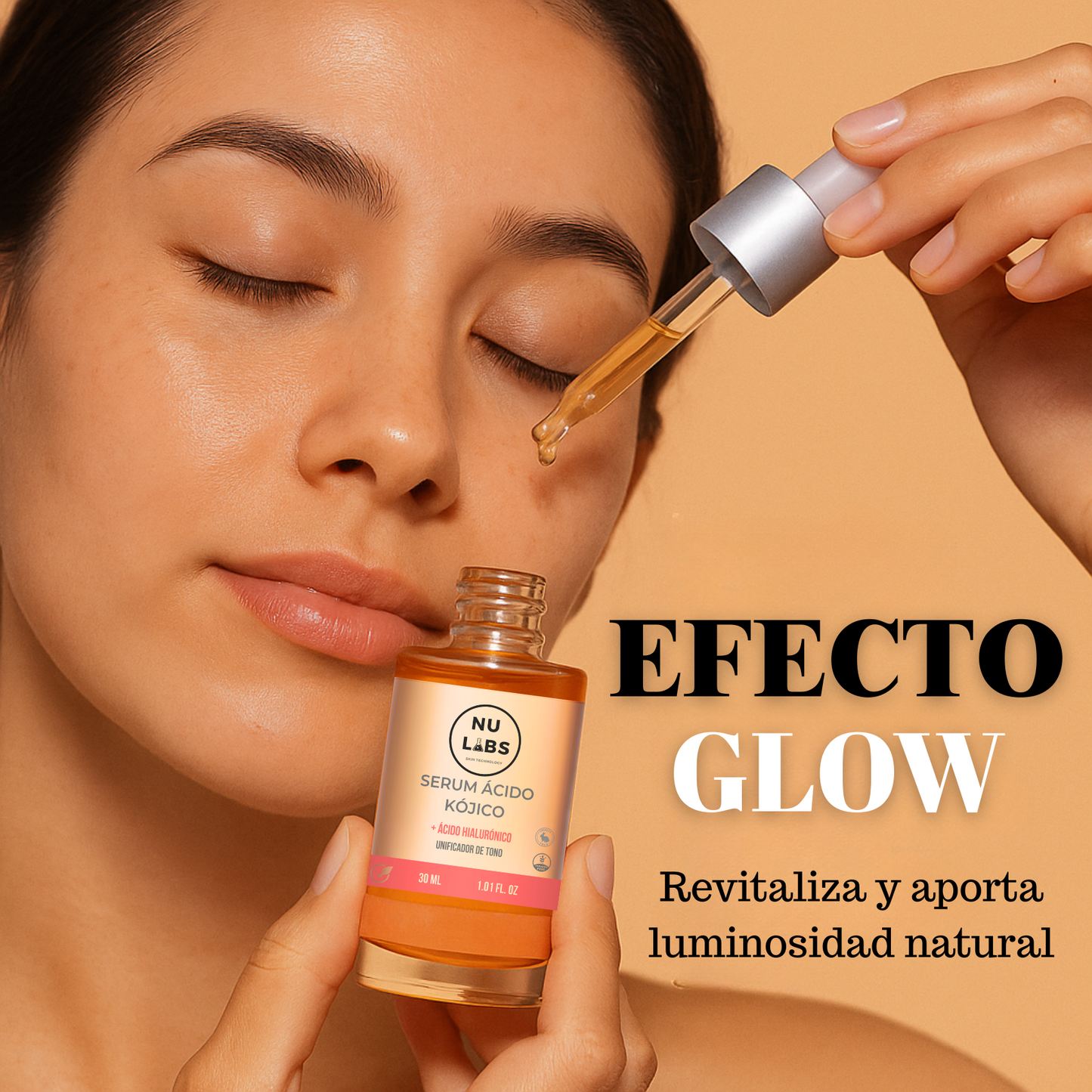 Sérum Ácido Kójico NU LABS – Suero Antimanchas con Ácido Hialurónico – Despigmentante Facial Unificador de Tono – Aclarante para Manchas en Cara – 30 ml