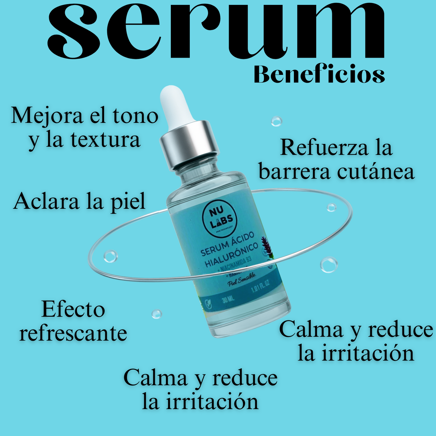 Sérum Facial Niacinamida B3 y Ácido Hialurónico – Hidratante Antiarrugas para Piel Sensible – Suero Facial Antiedad con Aloe Vera y Hamamelis – NU LABS 30 ml