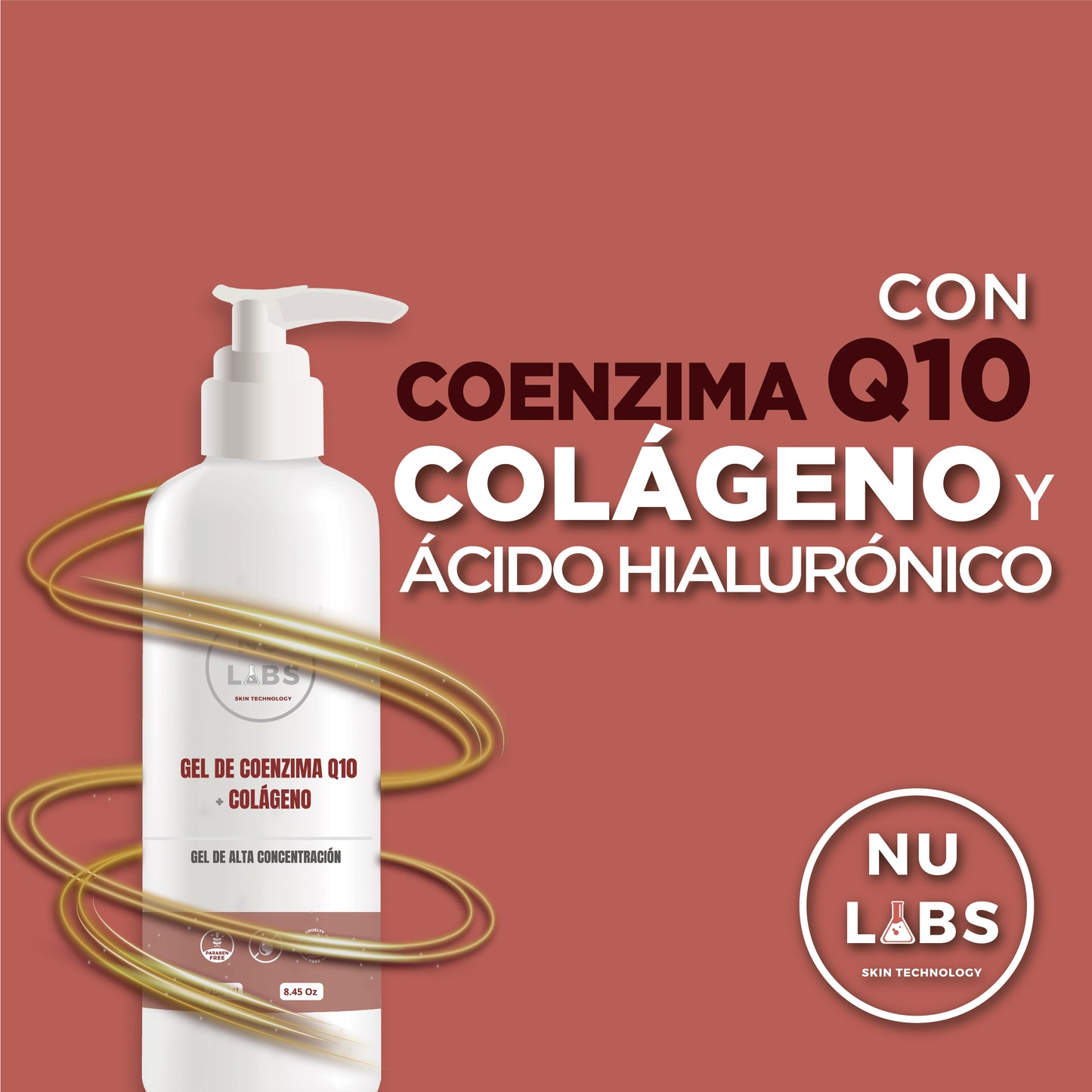 Gel Conductor Facial y Corporal Anti Edad Nu Labs para Aparatología, Rejuvenecimiento con Activos, Estimula Colágeno, Mejora Firmeza, Hidratación Profunda, Suaviza Líneas de Expresión, 250ml