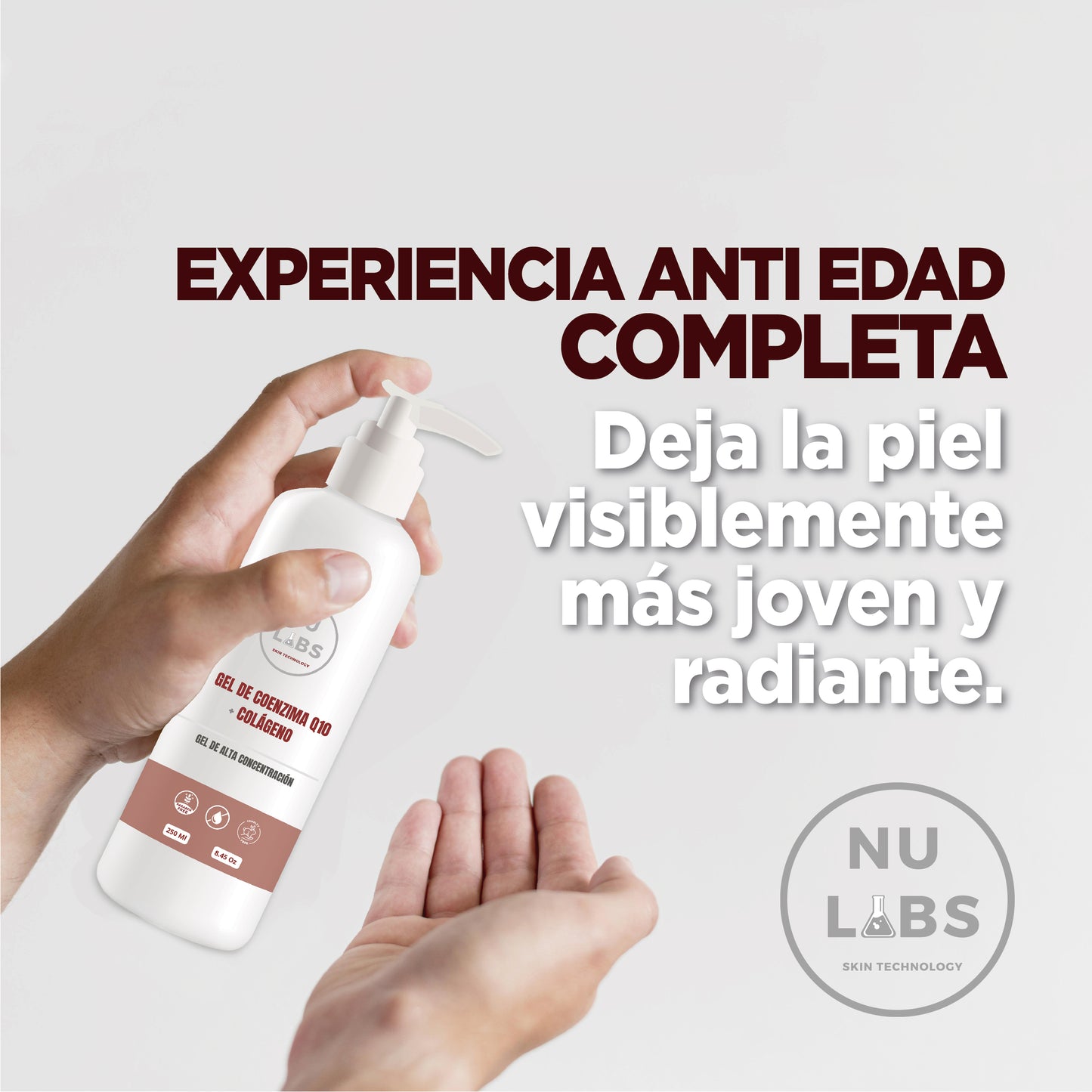 Gel Conductor Facial y Corporal Anti Edad Nu Labs para Aparatología, Rejuvenecimiento con Activos, Estimula Colágeno, Mejora Firmeza, Hidratación Profunda, Suaviza Líneas de Expresión, 250ml