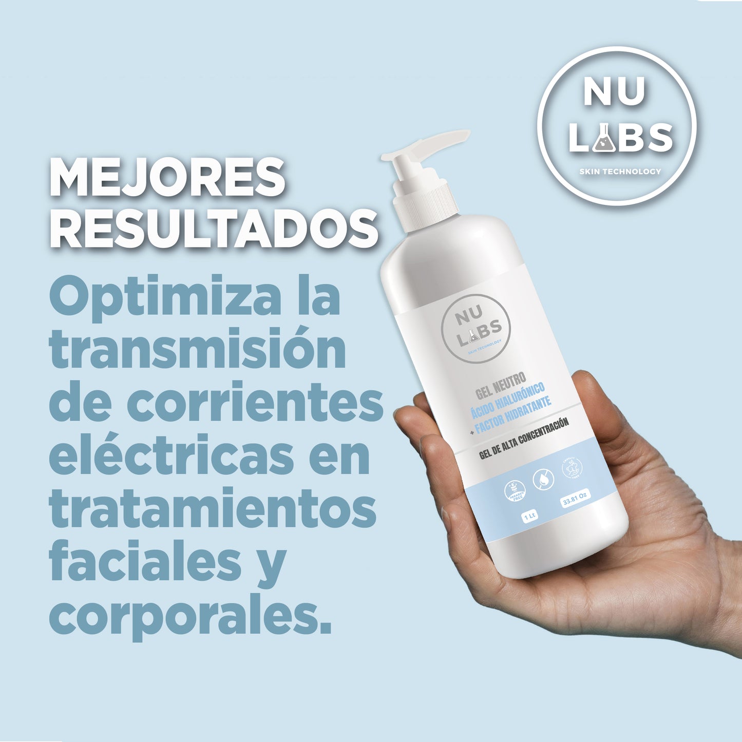 Gel conductor facial con colágeno para aparatología corporal ideal para dispositivo de rejuvenecimiento facial lifting con microcorriente cavitacion y radiofrecuencia Nu Labs 1 litro