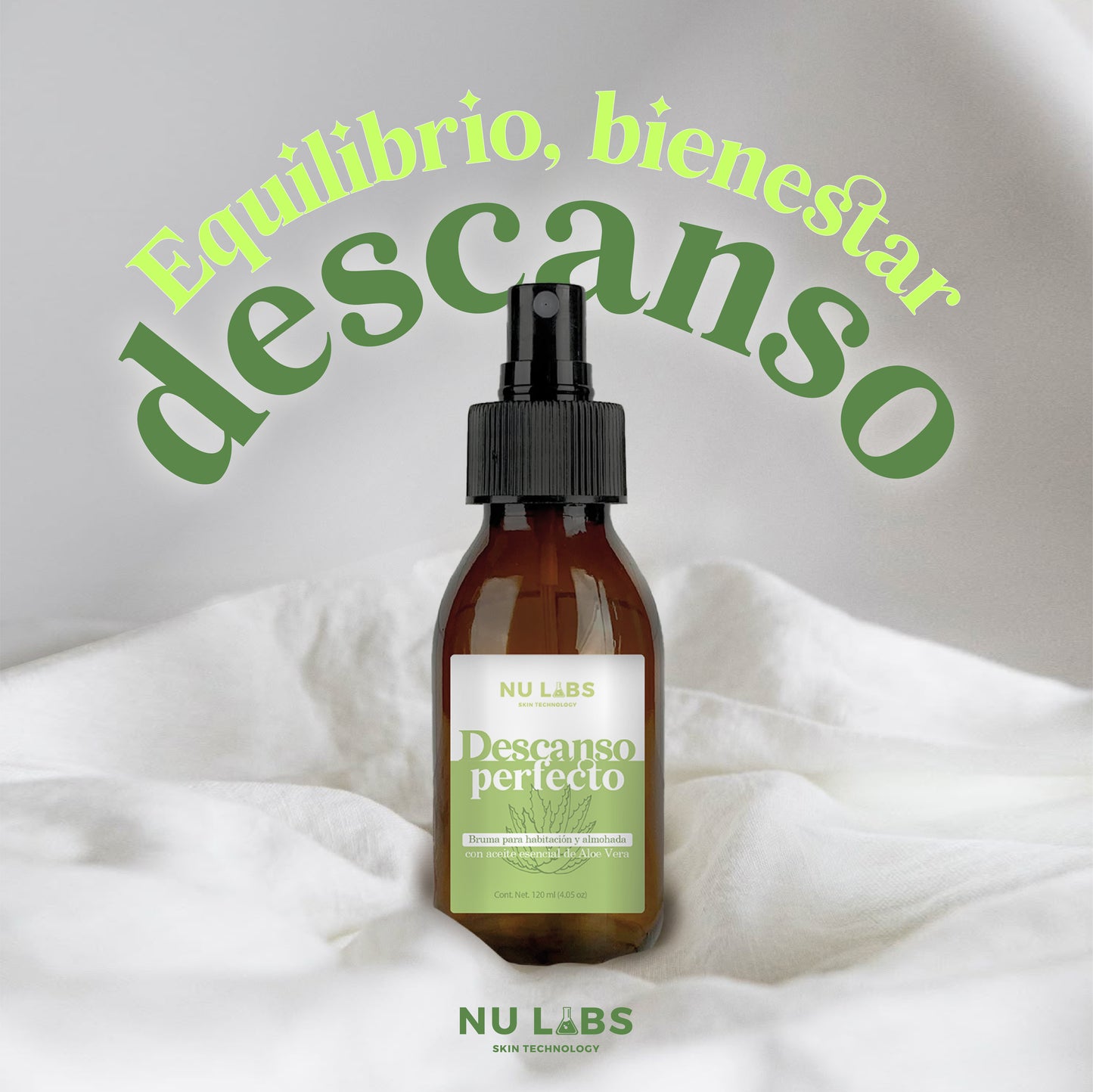 Bruma de Cama con Aceite Esencial de Aloe Vera | Spray Relajante para Dormir Mejor | Aromatizante Natural para Hogar, Almohadas y Habitaciones | Promueve el Descanso y Reduce el Estrés | Frescura Calmante con Ingredientes Naturales | Nu Labs 120 ml