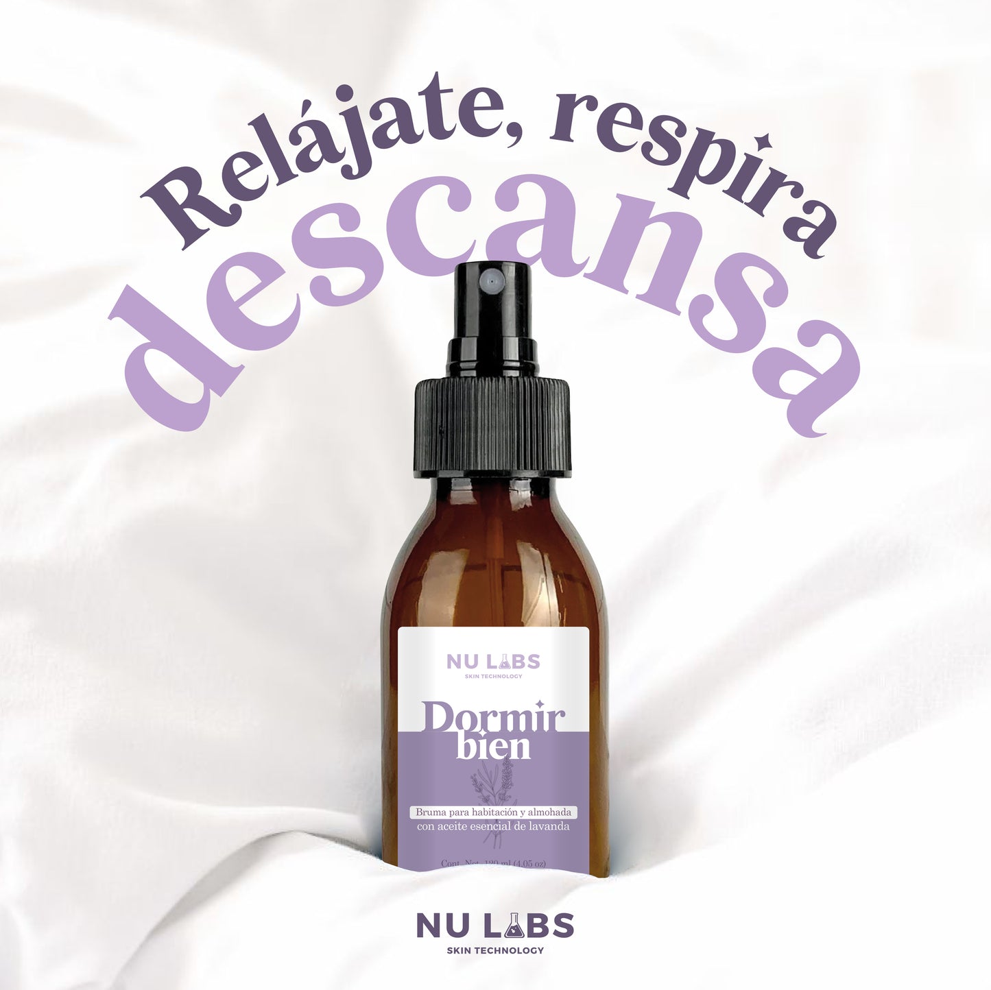 Bruma de Cama con Aceite Esencial de Lavanda | Spray Relajante para Dormir Mejor | Aromatizante Natural para Almohadas y Habitaciones | Sueño Profundo y Reducción de Estrés | Frescura y Serenidad con Lavanda Pura | Nu Labs 120 ml