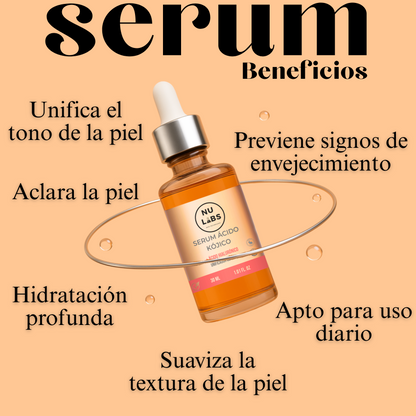 Sérum Ácido Kójico NU LABS – Suero Antimanchas con Ácido Hialurónico – Despigmentante Facial Unificador de Tono – Aclarante para Manchas en Cara – 30 ml