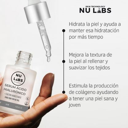 Nu Labs Serum Facial Ácido Hialurónico 30ml – Hidratante Profundo + Factor Humectante + Efecto Glow + Mejora Elasticidad + Piel Suave y Radiante – Todo Tipo de Piel