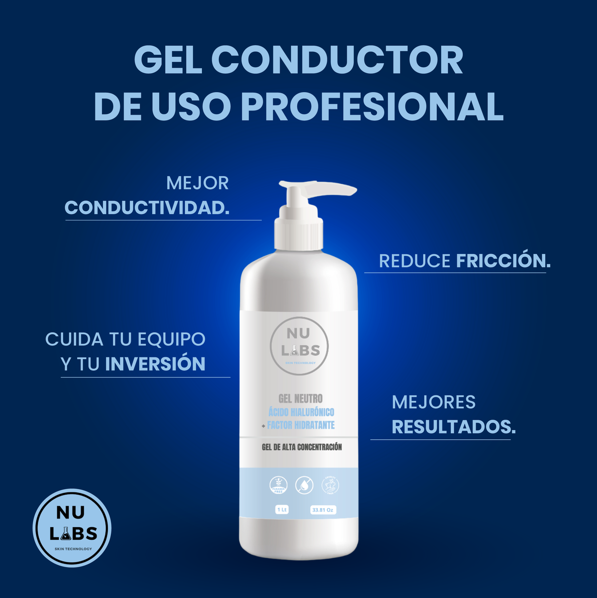 Gel conductor con colágeno para aparatología corporal y facial – Nu Labs