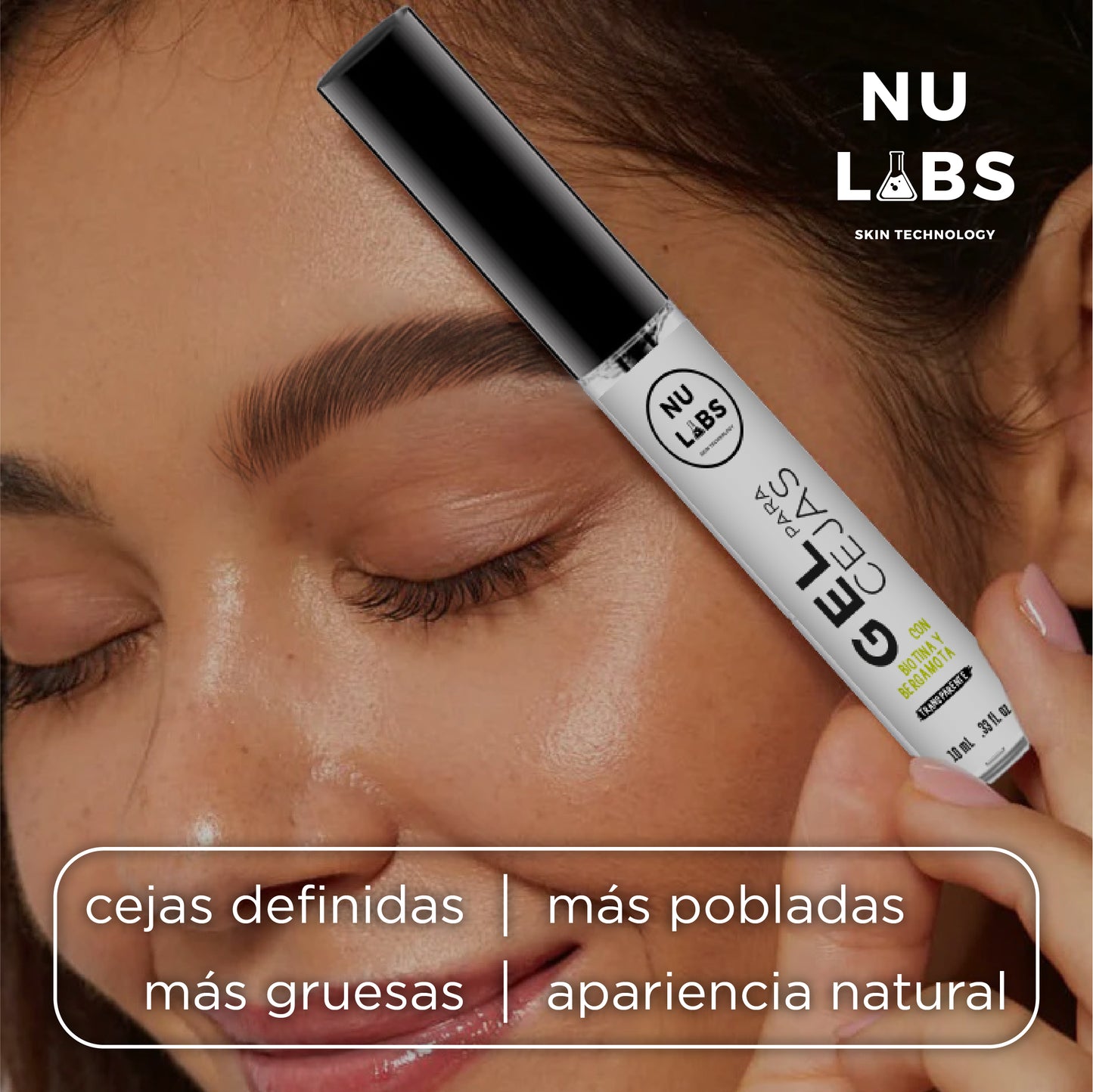 Gel para Cejas Nu Labs - Fijación Ultrafuerte 24H, Resistente al Agua, Con Biotina, Acabado Mate Natural, Cejas Definidas y Voluminosas, Gel Transparente para Cejas, Sin Residuos, Efecto Laminado de cejas 10ml