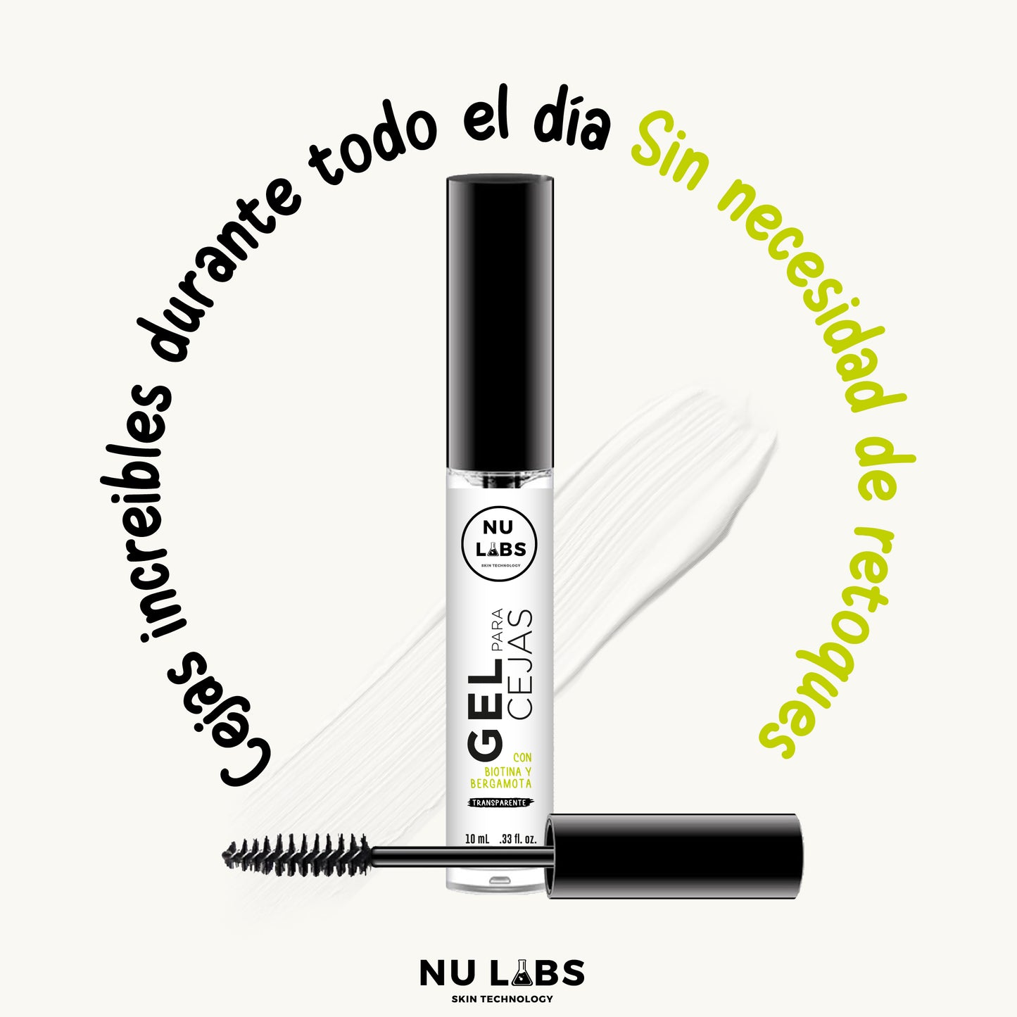 Gel para Cejas Nu Labs - Fijación Ultrafuerte 24H, Resistente al Agua, Con Biotina, Acabado Mate Natural, Cejas Definidas y Voluminosas, Gel Transparente para Cejas, Sin Residuos, Efecto Laminado de cejas 10ml