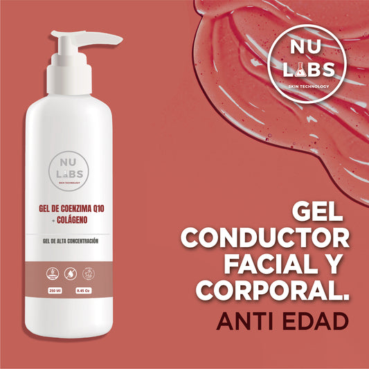 Gel Conductor Facial y Corporal Anti Edad Nu Labs para Aparatología, Rejuvenecimiento con Activos, Estimula Colágeno, Mejora Firmeza, Hidratación Profunda, Suaviza Líneas de Expresión, 250ml