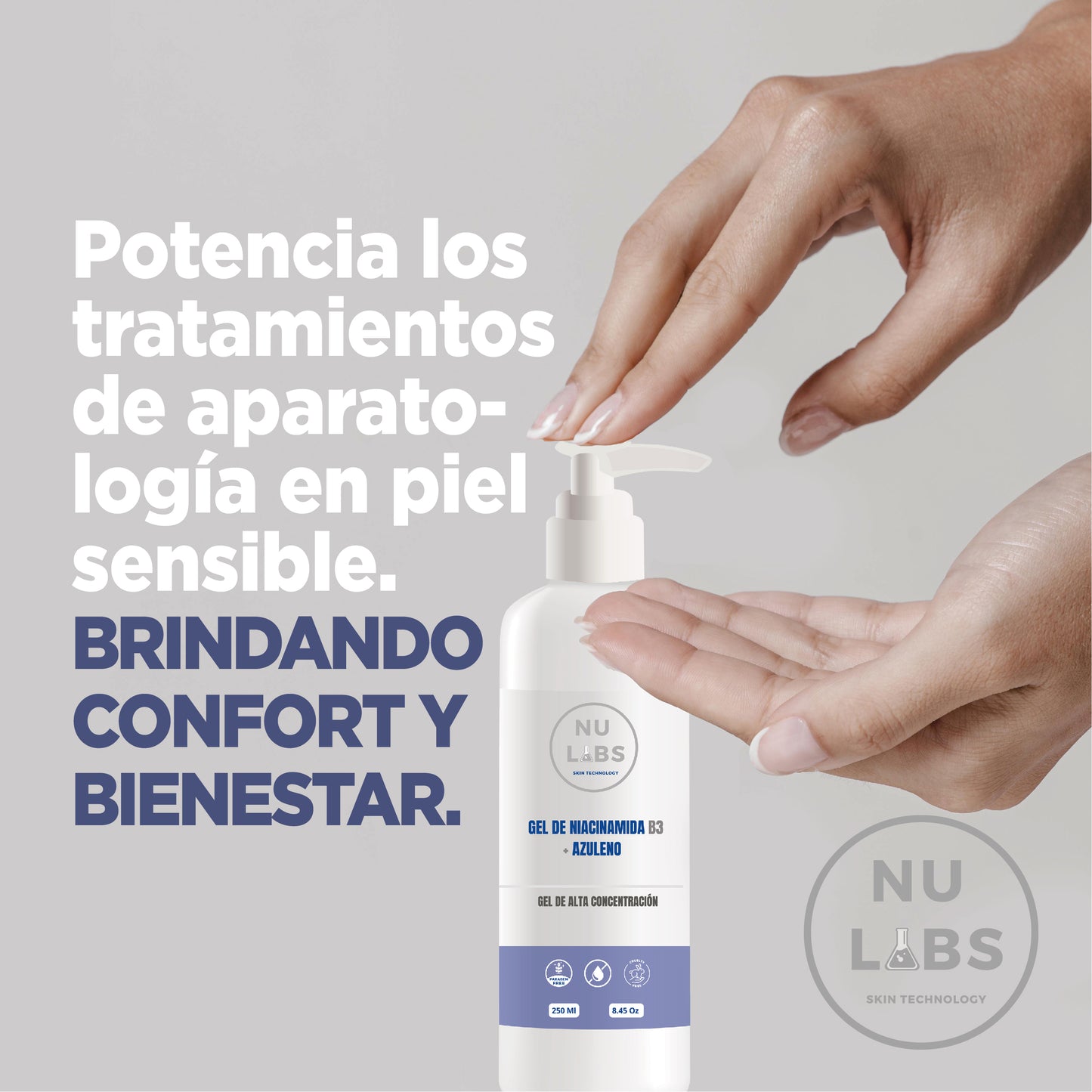Gel Conductor para Piel Sensible Facial y Corporal, Calma y Protege, Hidratación Profunda, Mejora Eficacia de Tratamientos de Aparatología, Reduce Sensibilidad e Inflamación, 250ml Nu Labs