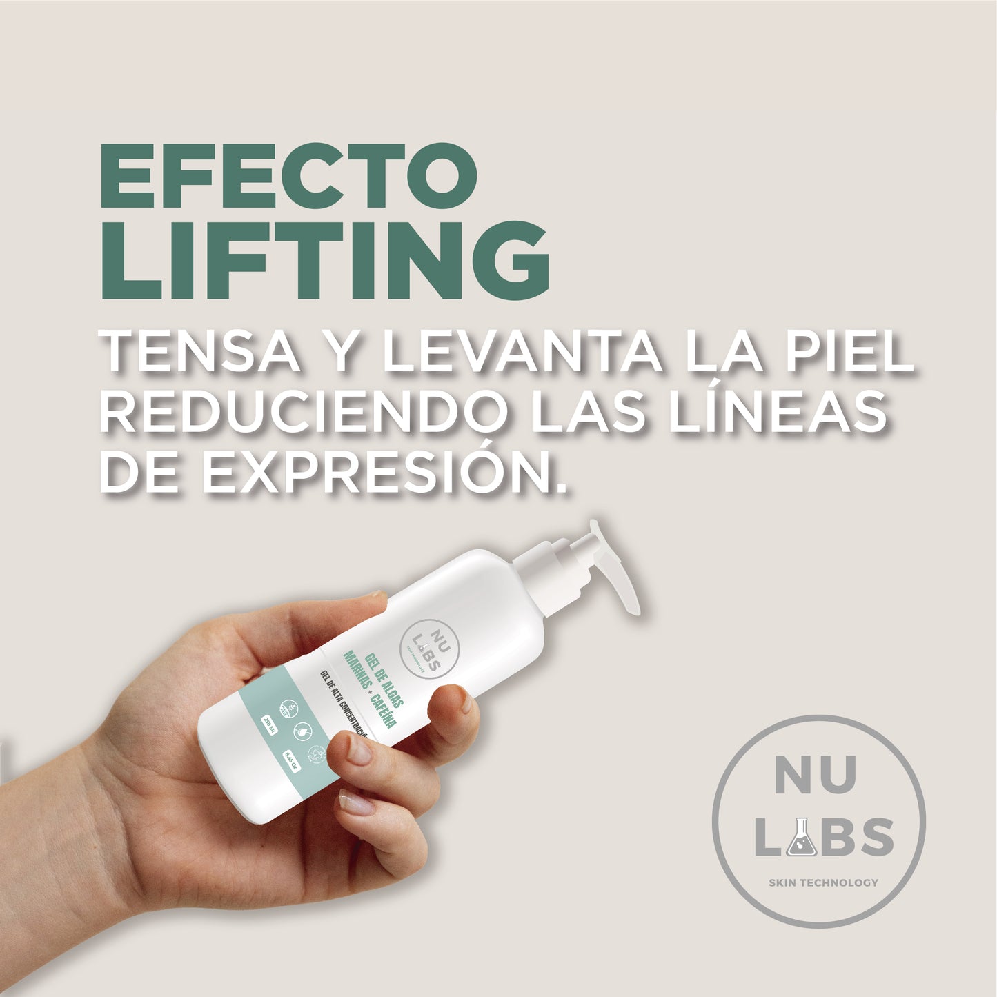 Gel Conductor Reafirmante Nu Labs 250ml para Aparatología, Efecto Lifting, Mejora Elasticidad y Tonifica, Reduce Flacidez y Arrugas, Activos Anti Edad