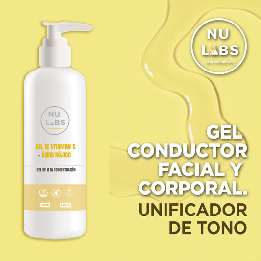 Gel Conductor Unificador de Tono Facial y Corporal para Aparatología, Reduce Manchas e Hiperpigmentación, Ilumina y Suaviza la Piel, Promueve Renovación Celular, 250ml Nu Labs