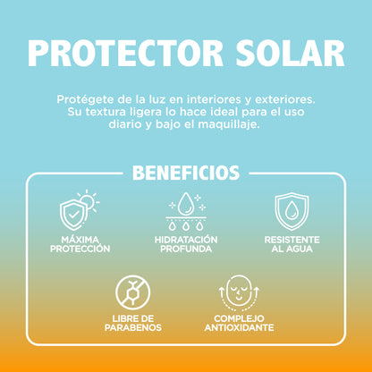 Nu Labs | Protector Solar Facial FPS 50+ | Máxima Protección UVA, UVB y Luz Azul Digital | Enriquecido con Colágeno | Amigable con los Arrecifes | Textura Ligera y No Grasosa 60ml