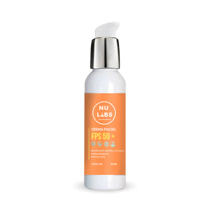 Nu Labs | Protector Solar Facial FPS 50+ | Máxima Protección UVA, UVB y Luz Azul Digital | Enriquecido con Colágeno | Amigable con los Arrecifes | Textura Ligera y No Grasosa 60ml
