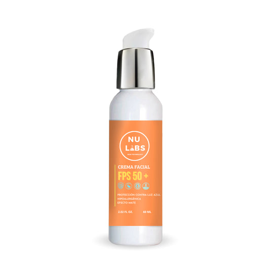 Nu Labs | Protector Solar Facial FPS 50+ | Máxima Protección UVA, UVB y Luz Azul Digital | Enriquecido con Colágeno | Amigable con los Arrecifes | Textura Ligera y No Grasosa 60ml