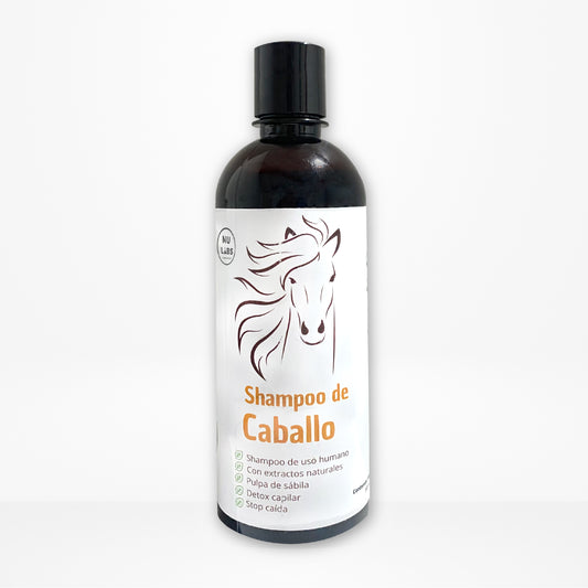 Shampoo de Caballo Nu Labs 500ml | Con Extractos Naturales | Pulpa de Sábila, Romero y Jojoba | PH Neutro | Cruelty-Free y Sin Parabenos | Detox Capilar y Stop Caída | Ideal para Cabello Dañado y Tinturado | Frescura con Aroma a Menta