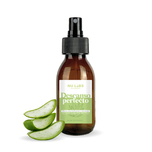 Bruma de Cama con Aceite Esencial de Aloe Vera | Spray Relajante para Dormir Mejor | Aromatizante Natural para Hogar, Almohadas y Habitaciones | Promueve el Descanso y Reduce el Estrés | Frescura Calmante con Ingredientes Naturales | Nu Labs 120 ml