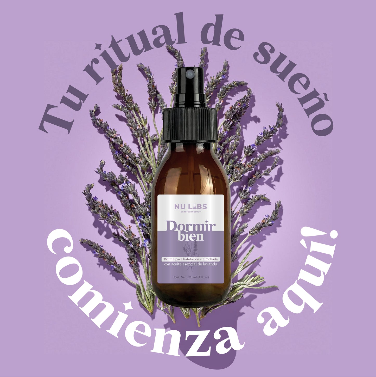 Bruma de Cama con Aceite Esencial de Lavanda | Spray Relajante para Dormir Mejor | Aromatizante Natural para Almohadas y Habitaciones | Sueño Profundo y Reducción de Estrés | Frescura y Serenidad con Lavanda Pura | Nu Labs 120 ml