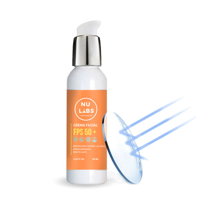 Nu Labs | Protector Solar Facial FPS 50+ | Máxima Protección UVA, UVB y Luz Azul Digital | Enriquecido con Colágeno | Amigable con los Arrecifes | Textura Ligera y No Grasosa 60ml